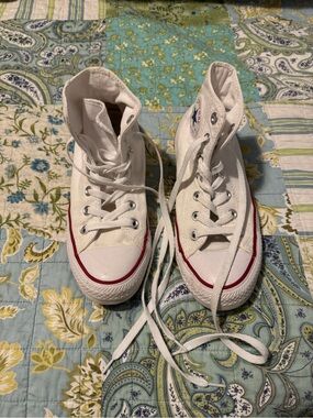 Converse White High-Top Sneakers with Red Trim